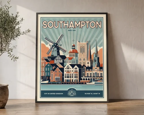 Southampton Print Inspired by Retro Travel Art | ArtPrintsVicky