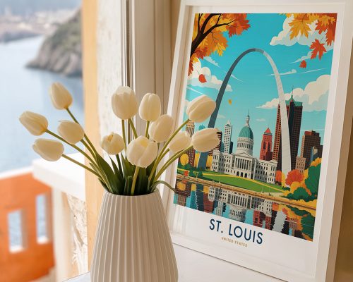 Alternative view of St. Louis Travel Poster Vintage Gateway Arch Wall Art