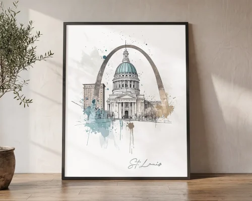 St. Louis Skyline Drawing — Watercolor Wall Art | ArtPrintsVicky