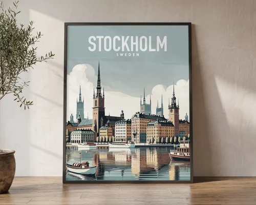 Swedish Charm Stockholm Illustrated Poster | ArtPrintsVicky