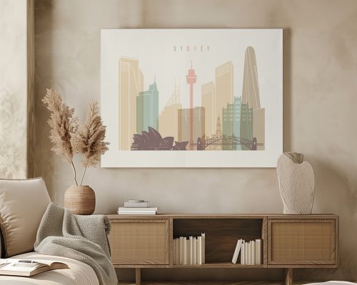 Illustration of Sydney's skyline featuring the Sydney Opera House and the Sydney Tower.