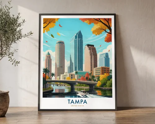 Tampa Skyline Travel Poster – Florida Art Print | ArtPrintsVicky