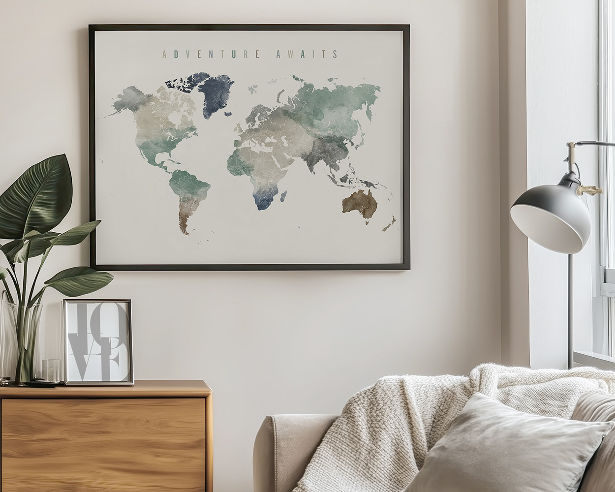 The World Map Earth Tones Watercolor Poster - Image 2