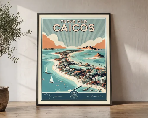 Turks Caicos Poster Inspired by Retro Travel Art | ArtPrintsVicky