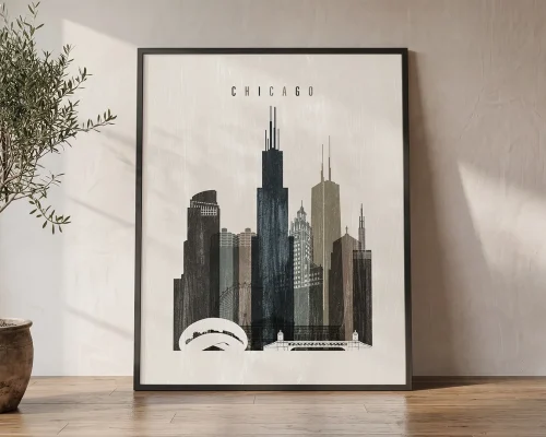 Vintage Chicago Skyline Wall Art Print | ArtPrintsVicky