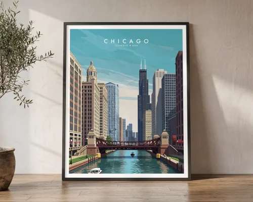 Vintage Chicago Travel Poster Wall Art Print | ArtPrintsVicky
