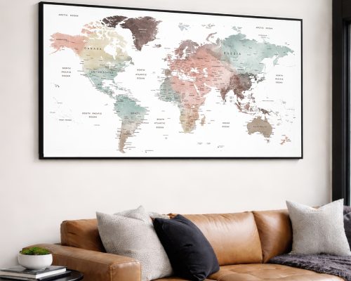 World Map Wall Art Print, Panoramic Poster