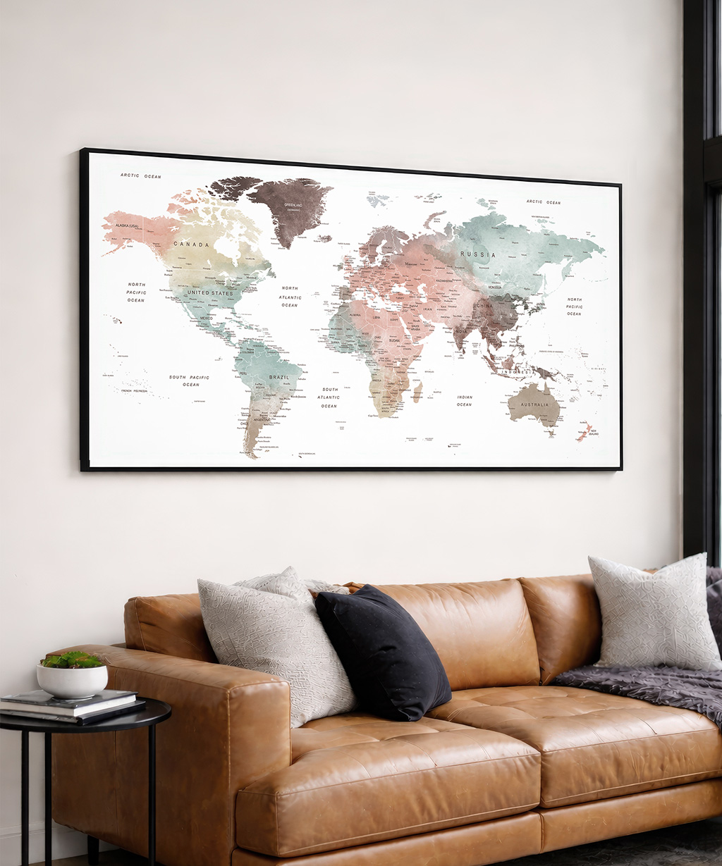 World Map Wall Art Print, Panoramic Poster