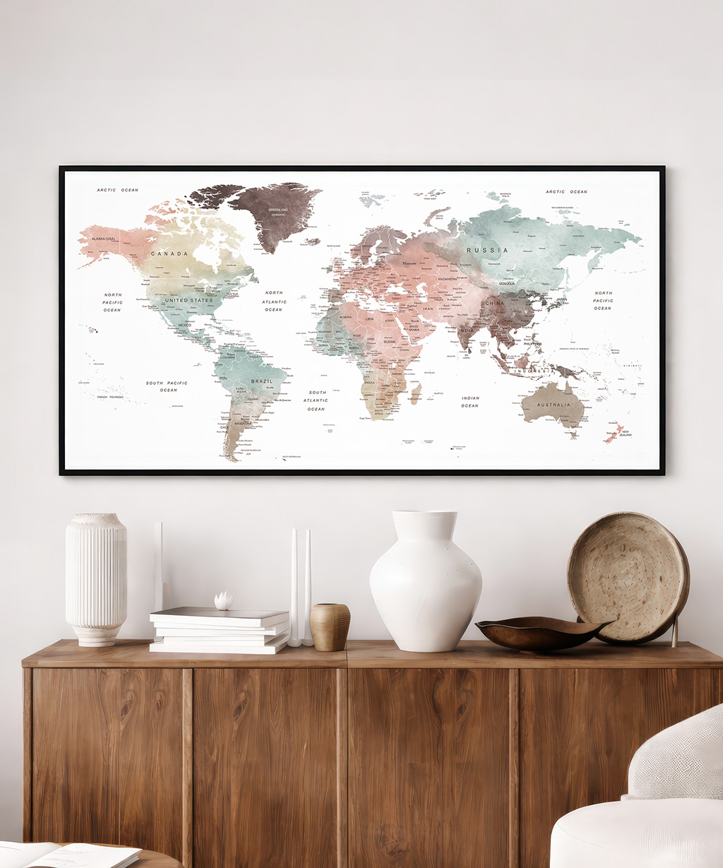 World Map Wall Art Print, Panoramic Poster - Image 2