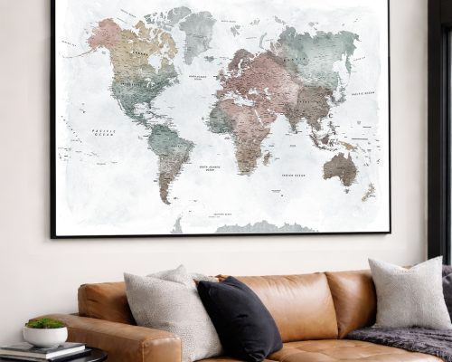 World Map Wall Art Poster - Detailed Large Decor
