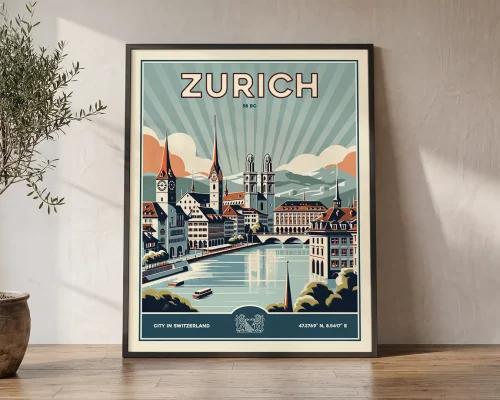 Zurich Travel Poster — Vintage Wall Art Print | ArtPrintsVicky