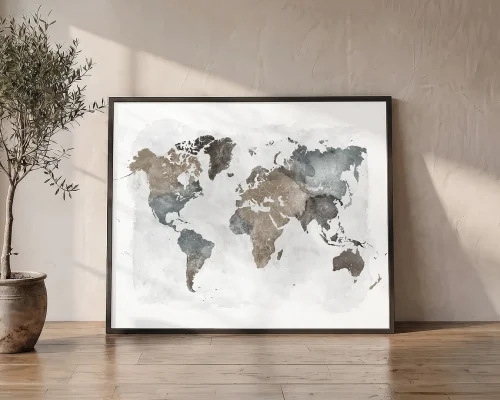 A World in Muted Tones Earthy Map Poster | ArtPrintsVicky