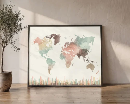 A World Map Poster in Gentle Hues | ArtPrintsVicky