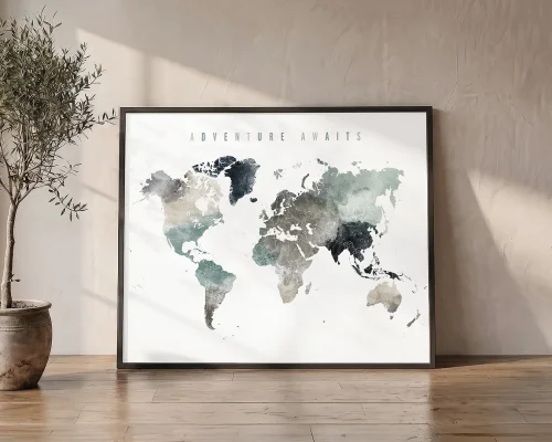 Adventure Awaits Earth Tones 4 Watercolor Map | ArtPrintsVicky
