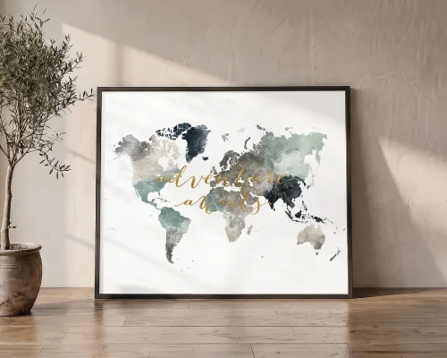 Adventure Awaits World Map in Earth Tones 4 | ArtPrintsVicky