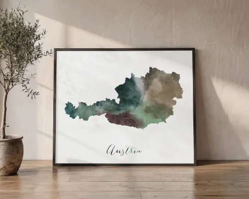 Alpine Beauty Austria Watercolor Map Art Print | ArtPrintsVicky