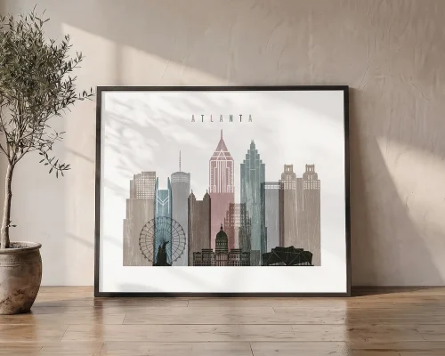 Atlanta Cityscape Wall Art — Distressed Poster Print | ArtPrintsVicky