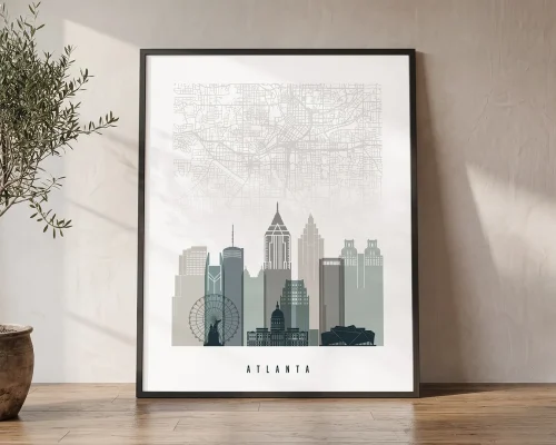 Atlanta Map Skyline Wall Art Print | ArtPrintsVicky