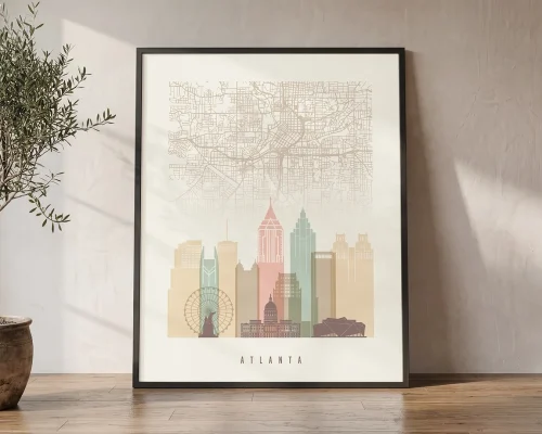 Atlanta Skyline Wall Art — Pastel Map Print | ArtPrintsVicky
