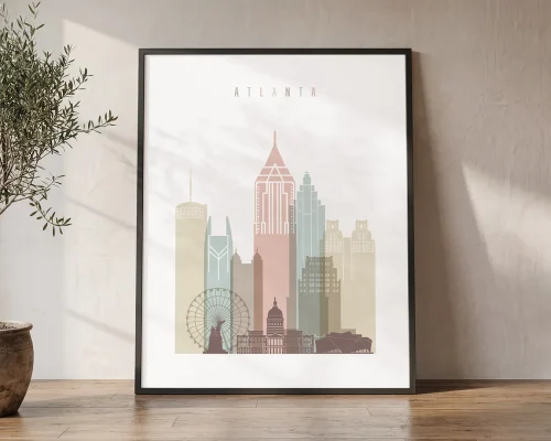 Atlanta Skyline Wall Art — Pastel White Print | ArtPrintsVicky