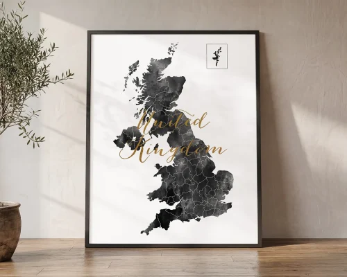 British Isles Elegance Black White Map Poster | ArtPrintsVicky