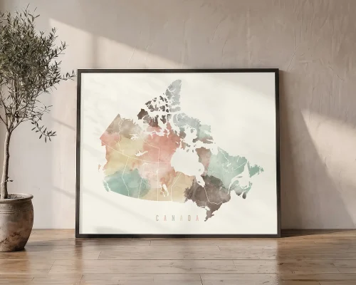 Canada in Soft Hues Pastel Watercolor Map Art | ArtPrintsVicky