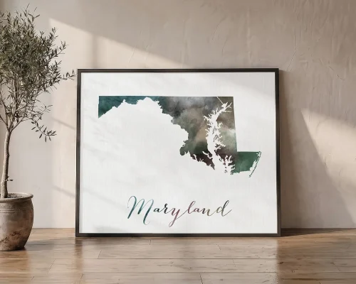 Chesapeake Charm Maryland Map in Watercolors | ArtPrintsVicky