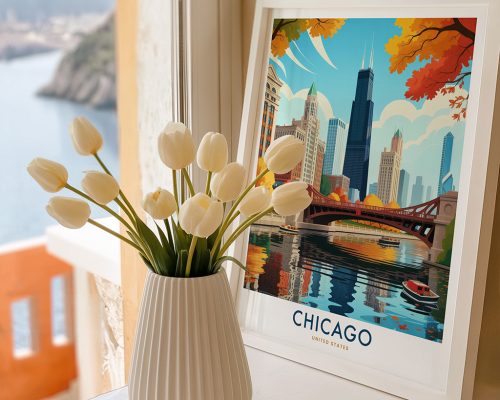 Alternative view of Chicago Skyline Wall Art Travel Poster Print