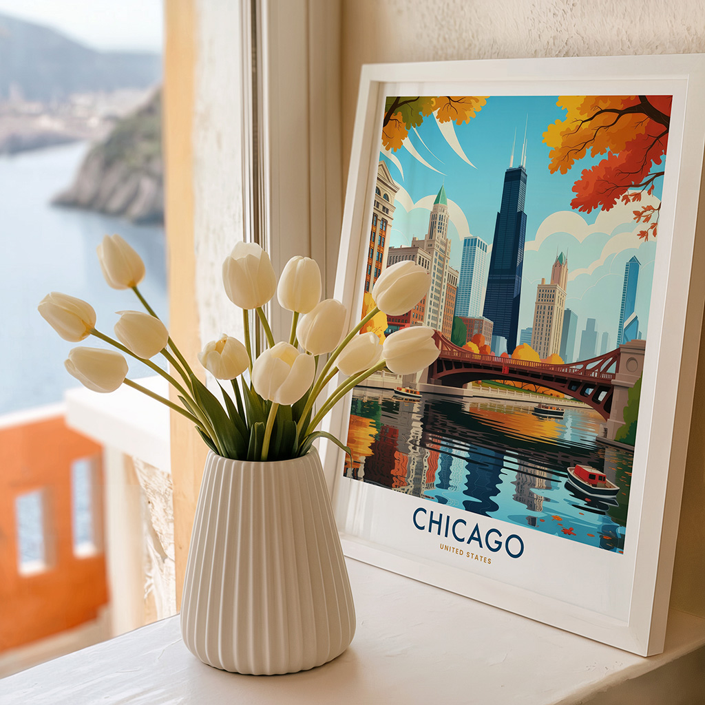Chicago Skyline Wall Art Travel Poster Print - Image 2