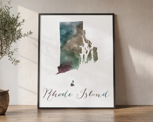 Coastal Rhode Island Watercolor Map Art | ArtPrintsVicky