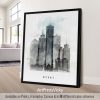Art print of the Detroit city skyline featuring various buildings and structures in a minimalist style.