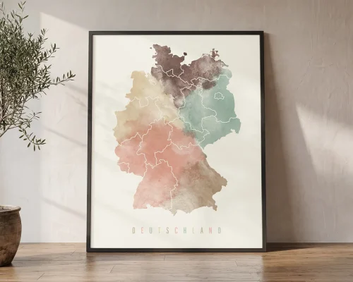 Deutschland Map Pastel Watercolor Poster | ArtPrintsVicky
