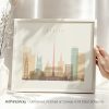 Framed art print of a stylized Dublin cityscape with notable buildings and landmarks.