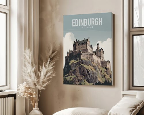 Illustration of Edinburgh Castle with the text 'EDINBURGH SCOTLAND' on a wall.