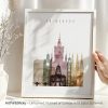 Art print of Edinburgh cityscape featuring notable buildings and landmarks in a stylized design.