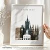 Art print of Edinburgh skyline featuring various iconic buildings and structures in muted colors.