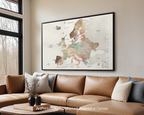 Map of Europe displaying various countries in different colors and shades.