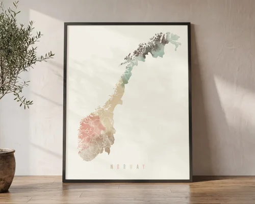 Explore Norway a Warm Pastel Map Poster | ArtPrintsVicky