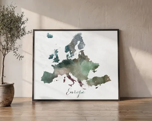 Exploring Europe Earthy Watercolor Map Wall Art | ArtPrintsVicky