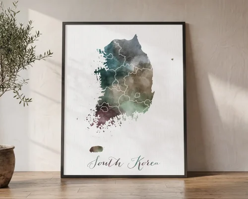 Exploring South Korea Watercolor Map Poster | ArtPrintsVicky