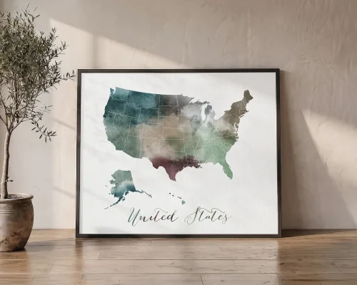 Exploring the Usa Earthy Watercolor Map Print | ArtPrintsVicky