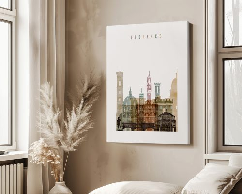 Artistic representation of Florence's skyline featuring notable buildings and landmarks.