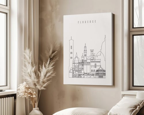 Line art illustration of Florence's architectural landmarks on a canvas.