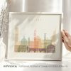 Framed artwork depicting a cityscape of Florence with notable landmarks in pastel colors.