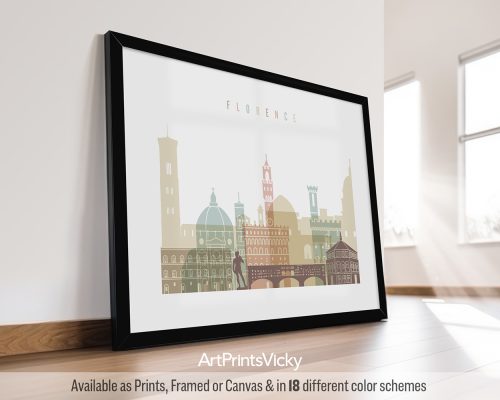 Art print featuring a stylized cityscape of Florence with notable architectural elements.