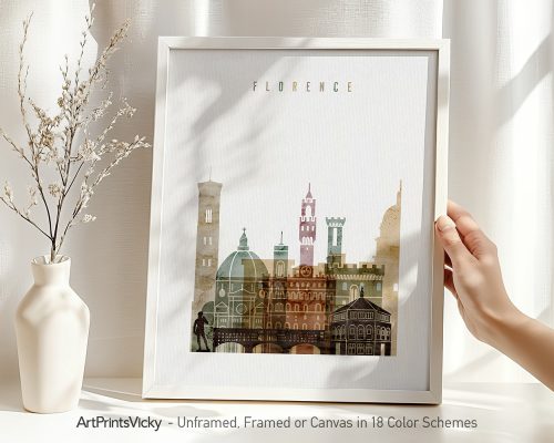 Art print featuring a stylized cityscape of Florence with notable architectural elements.