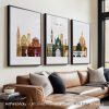 Three framed art prints depicting notable buildings in Florence, Italy, arranged in a row.