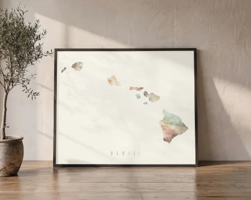 Hawaii Map Wall Art Print — Cream Pastel | ArtPrintsVicky