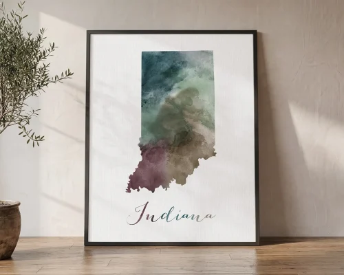 Hoosier State Poster Indiana Watercolor Map | ArtPrintsVicky