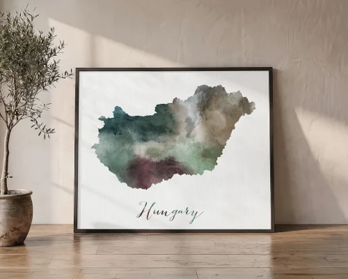 Hungarys Charm Watercolor Map Wall Art | ArtPrintsVicky